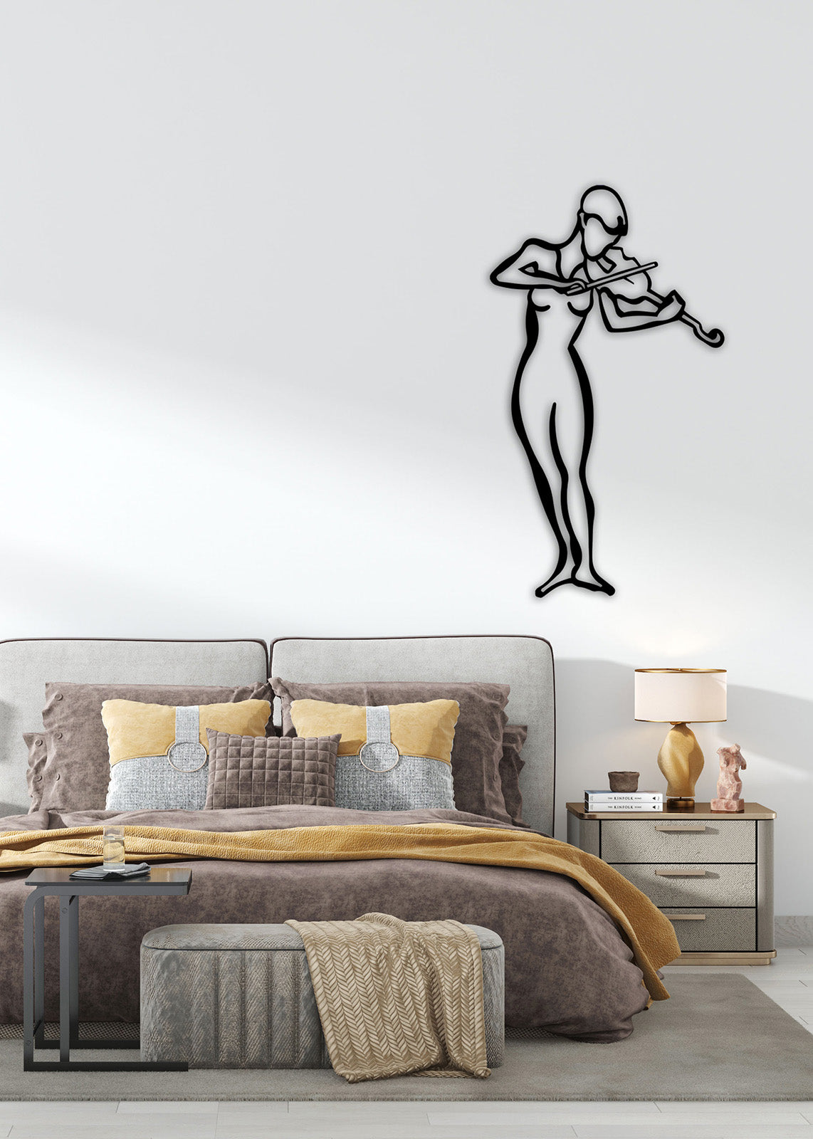 Artroya Rhapsody Serisi Lüks Minimalist Çelik Duvar Dekoru - Line Art Keman Çalan Kadın