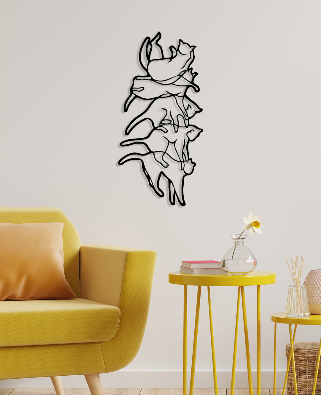 Artroya Synergy Serisi Beşli Üst Üste Kediler Lüks Metal Duvar Sanatı