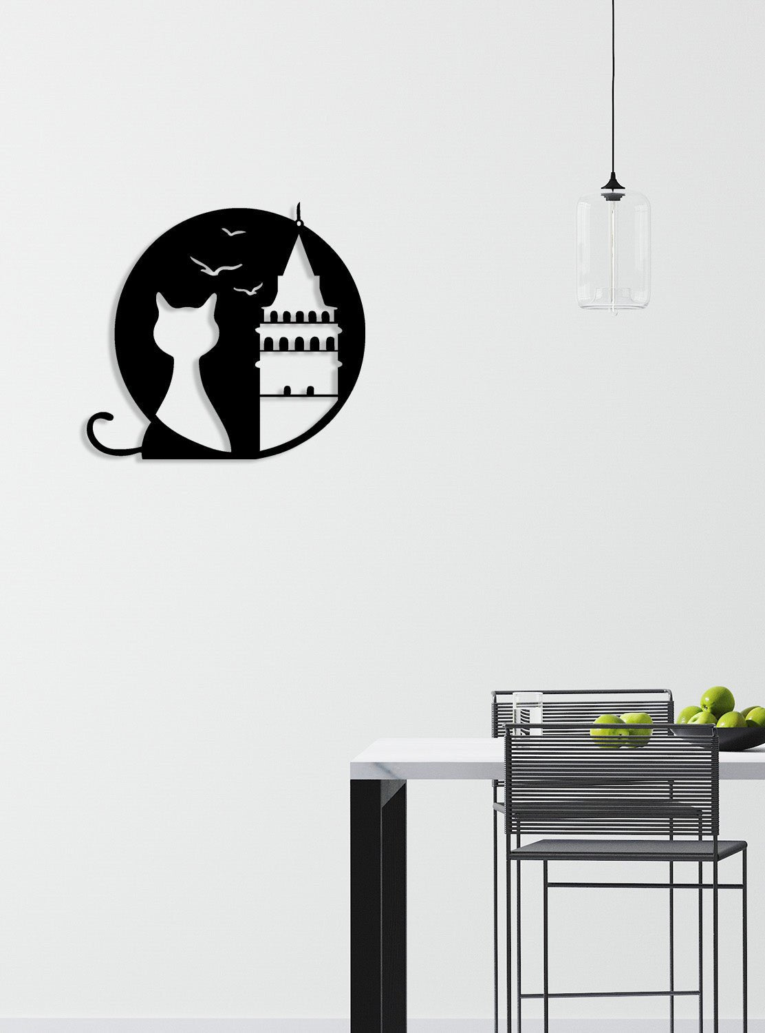 Artroya Vantage Serisi Galata Kulesi ve Kedi Silüetli Lüks Metal Duvar Sanatı