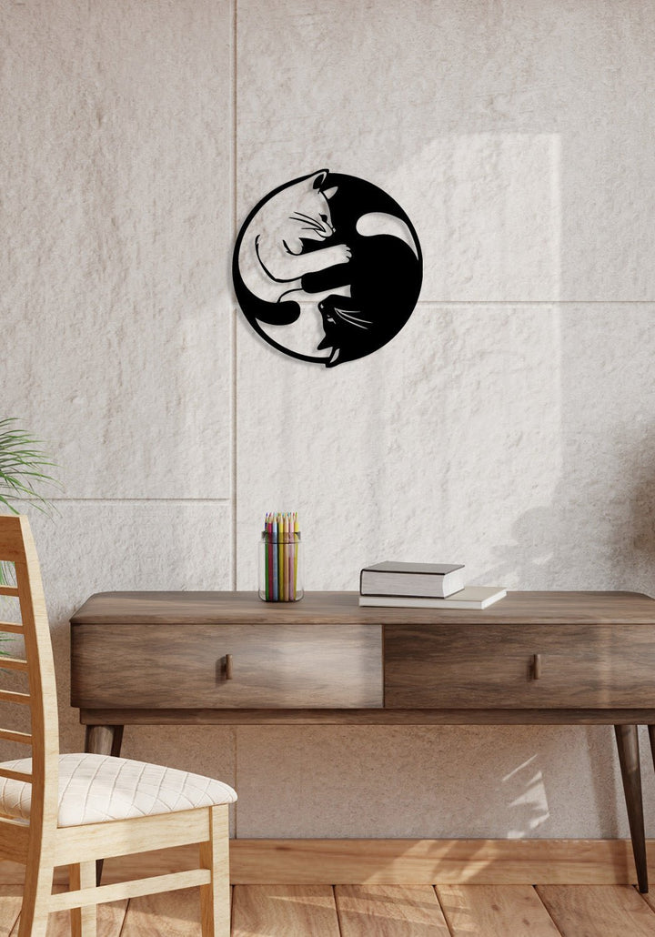 Artroya Zenith Serisi Kedi Ying Yang Lüks Metal Duvar Sanatı
