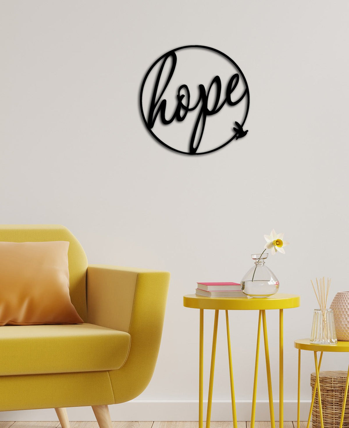 Aspiration Hope Çiçek Detaylı Modern Metal Duvar Panosu