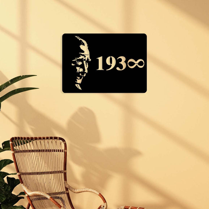 Atatürk 1938 sonsuzluk temalı metal duvar tablosu - Fikirlerin ölümsüzlüğü temalı sanatsal dekor.