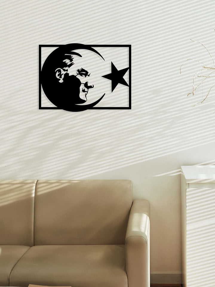 Prestijli ofisler için Ay Yıldız Atatürk metal duvar sanatı - Stil rehberi ve uygulama örneği.