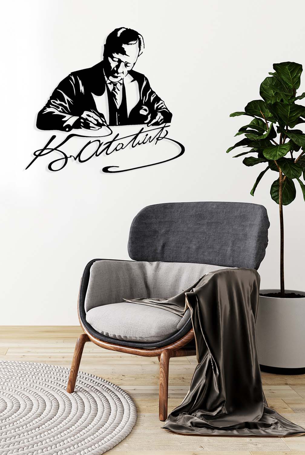 Prestijli yönetici ofisleri için Atatürk metal duvar sanatı - Uygulama ve dekor fikirleri.