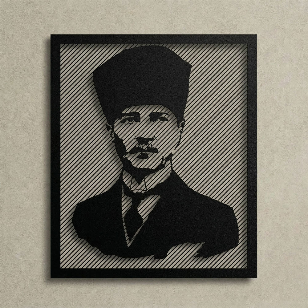 Modern salon dekorasyonu için asil siyah 1.5 mm çelik Atatürk metal silüet duvar tablosu.