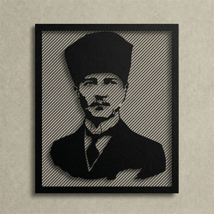 Modern salon dekorasyonu için asil siyah 1.5 mm çelik Atatürk metal silüet duvar tablosu.