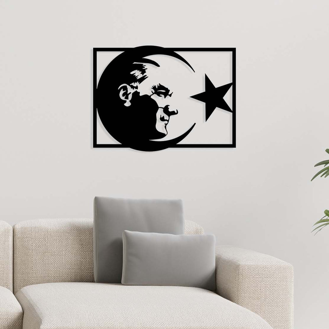 1.5mm çelik lazer kesim detaylı Ay Yıldız ve Atatürk silüeti - Artroya hassas işçilik.