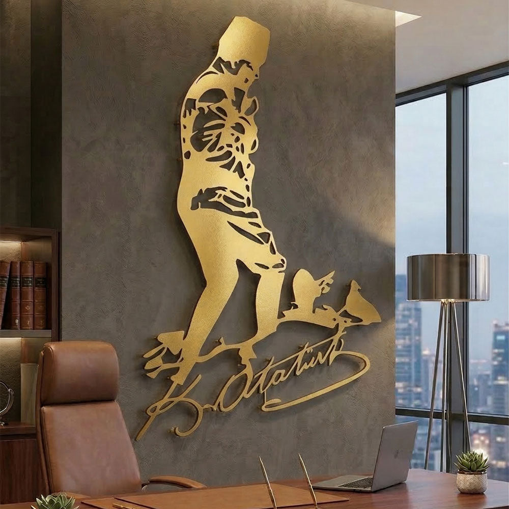 Atatürk kocatepe imzalı metal tablo altın rengi