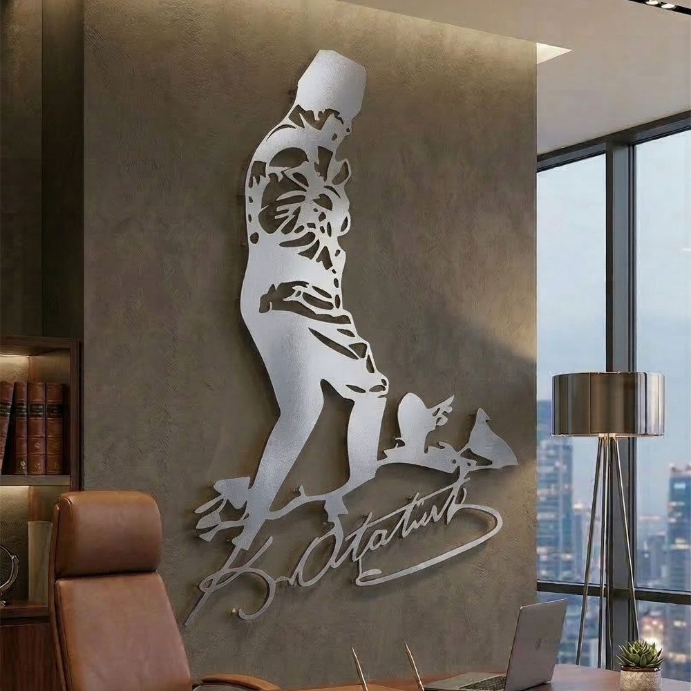 Atatürk kocatepe imzalı metal tablo gümüş rengi