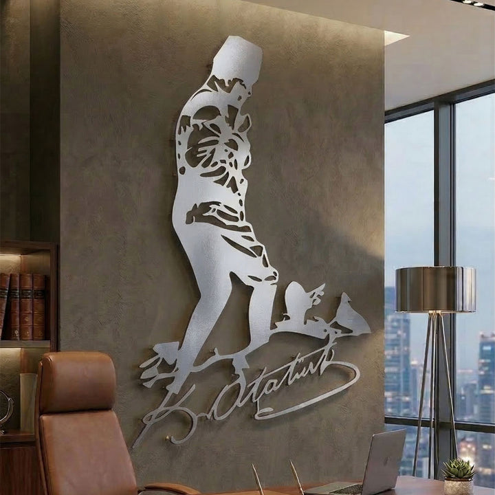 Atatürk kocatepe imzalı metal tablo gümüş rengi