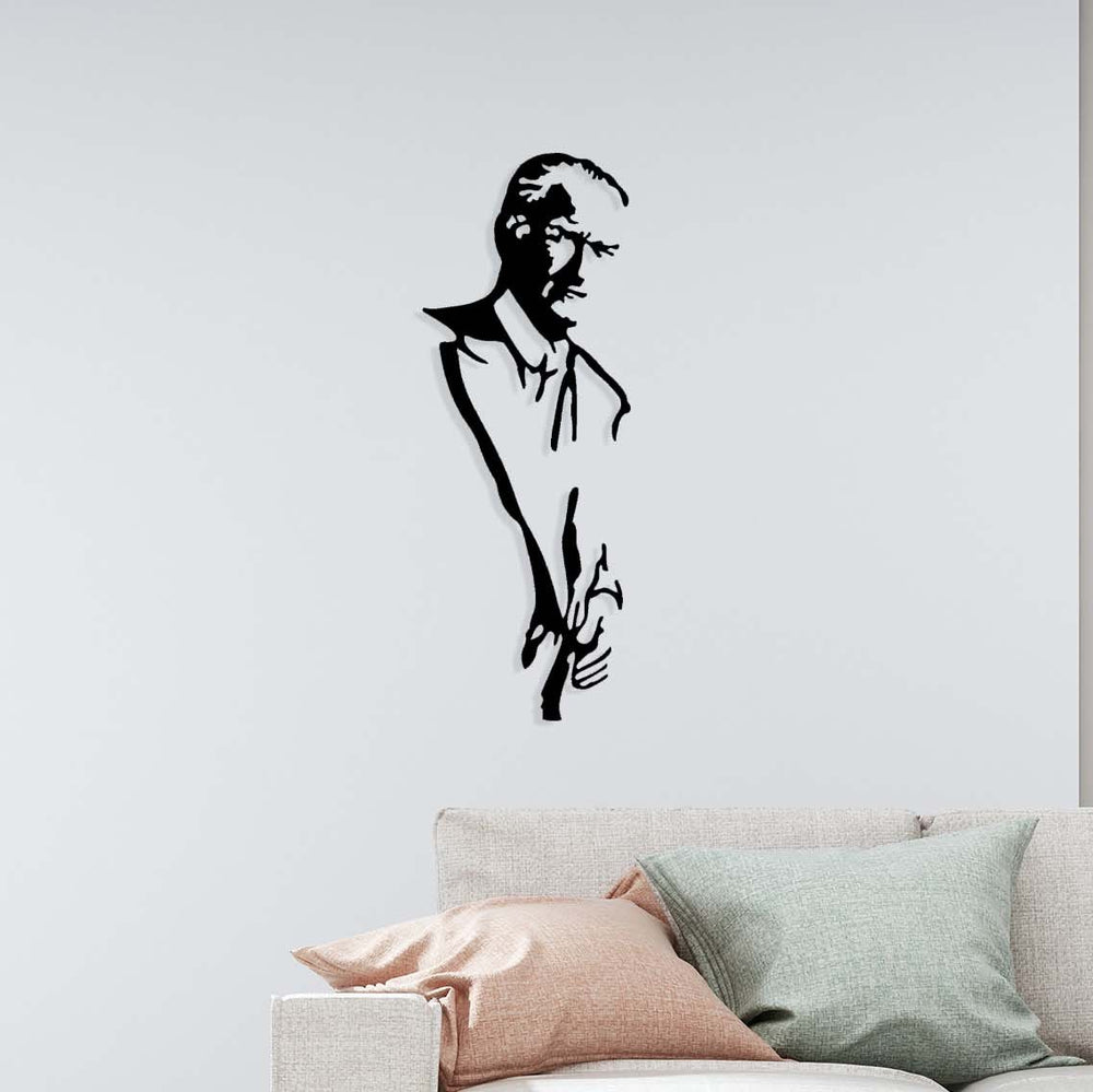 Atatürk minimalist çizgi sanatı metal duvar tablosu - Modern dikey tasarım dekor.