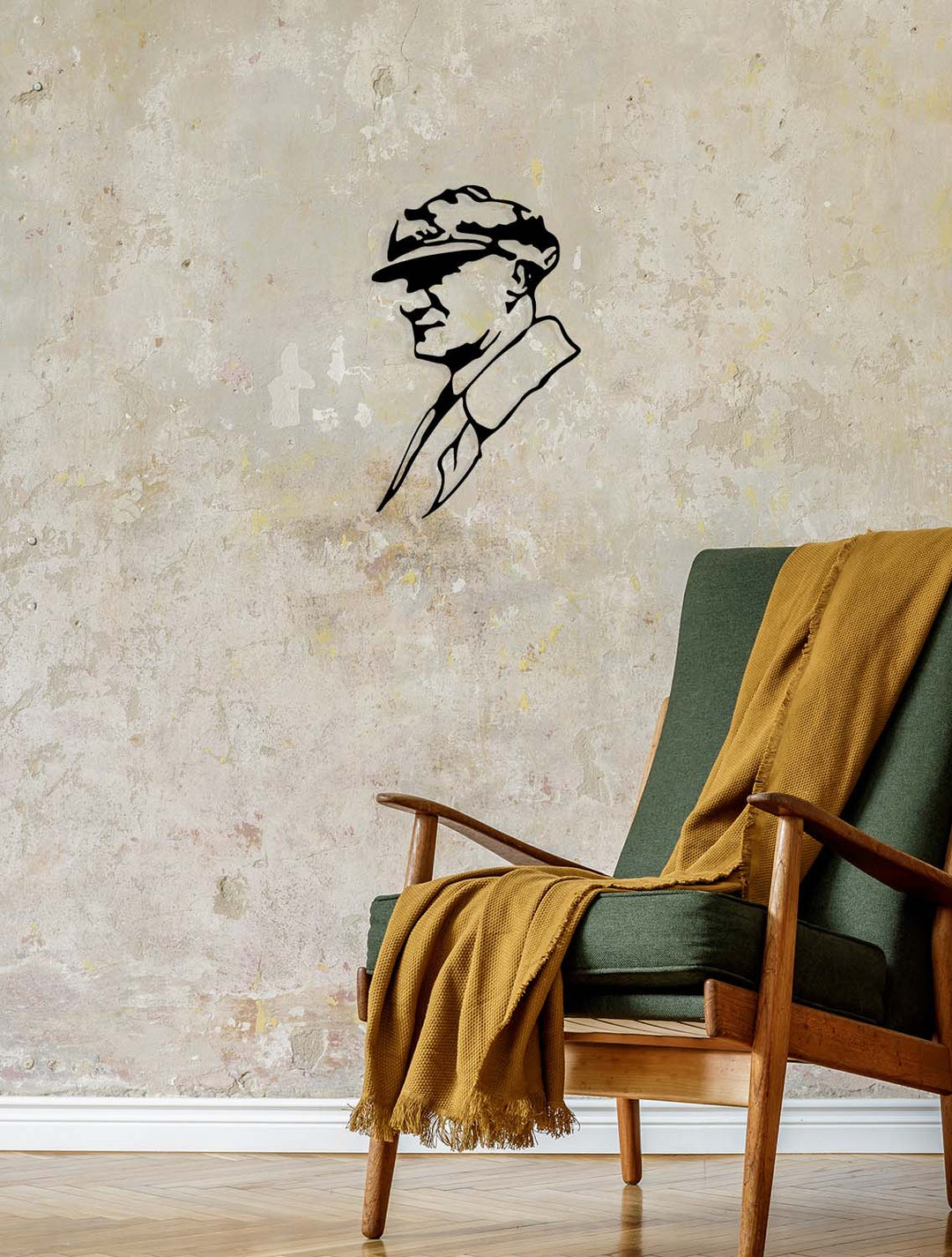 Duvardan 2cm önde duran Atatürk metal tablo - Nöro-estetik gölge ve gerçekçi mekan algısı.