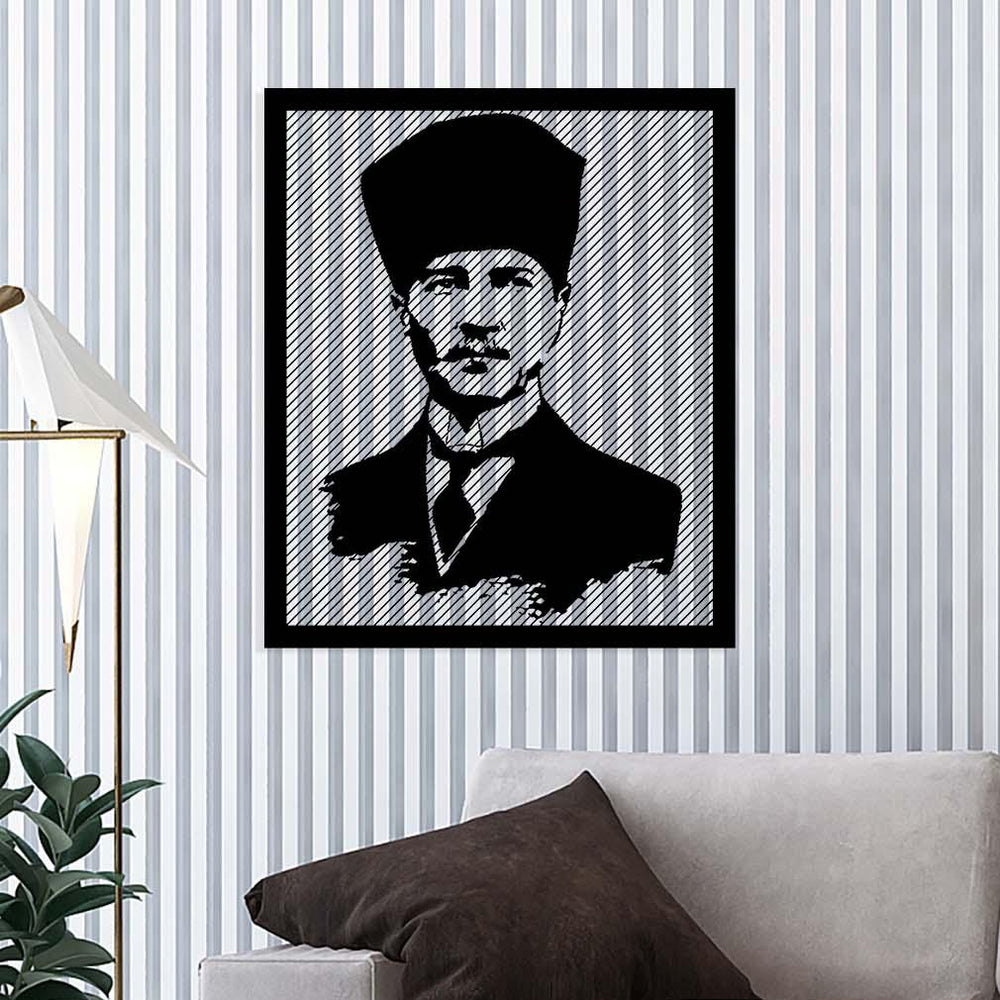 Duvardan 2cm önde duran Atatürk portre metal tablo - Nöro-estetik gölge ve mekan algısı.