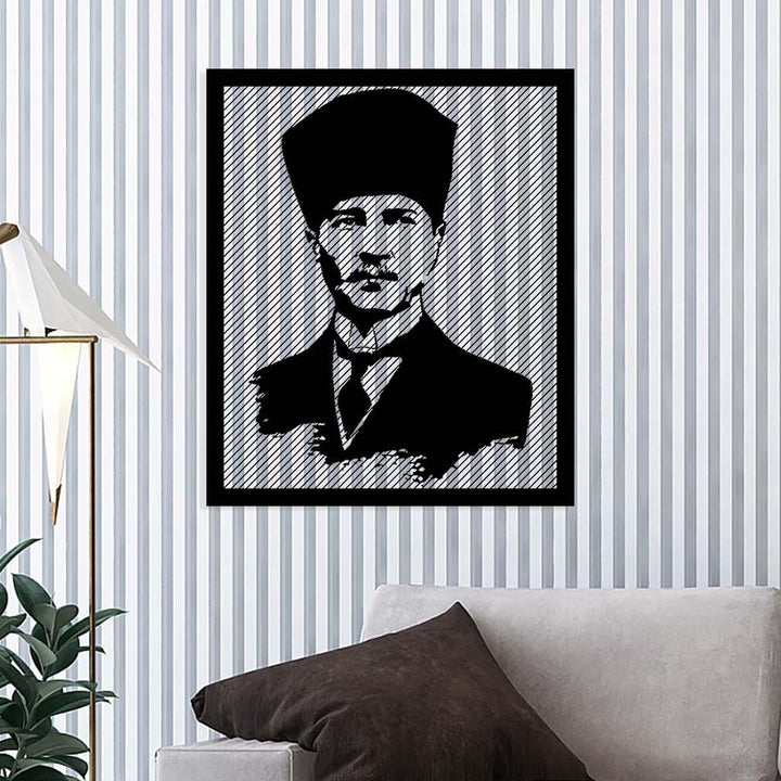 Duvardan 2cm önde duran Atatürk portre metal tablo - Nöro-estetik gölge ve mekan algısı.