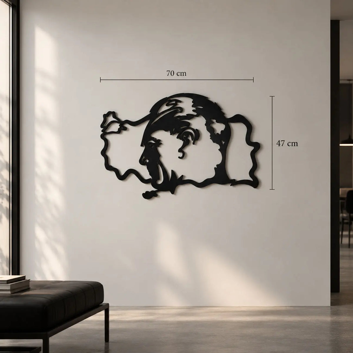 Atatürk Zafer Manzarası metal duvar tablosunun 70 x 47 cm ölçülerini gösteren ürün görseli.