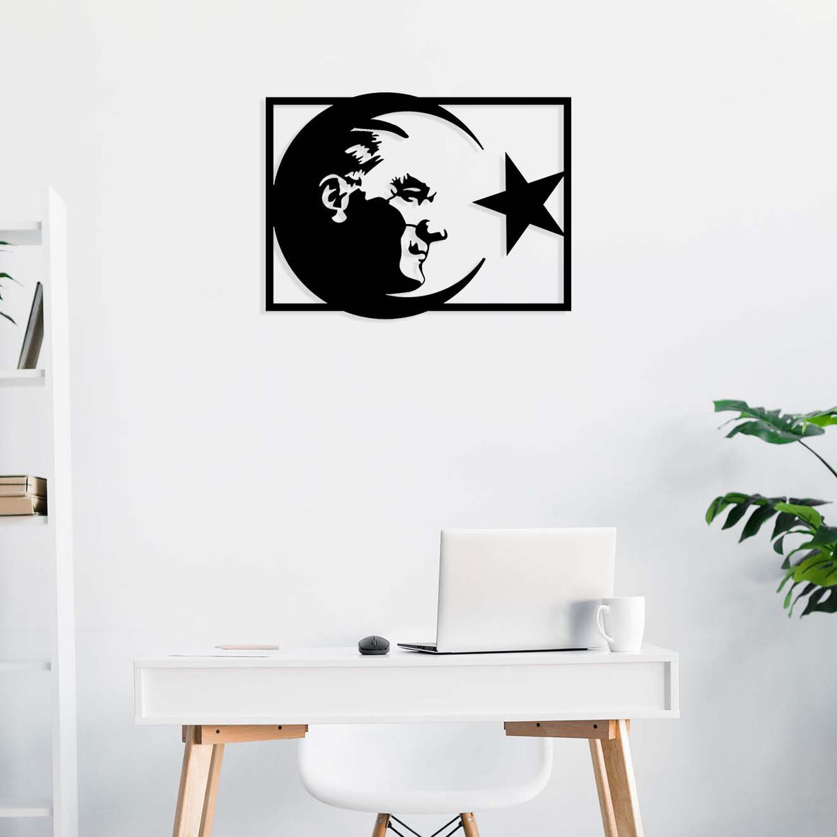 Ay ve Yıldız içinde Atatürk portresi metal duvar tablosu - Kurtuluş Savaşı Kahramanı sanatsal dekor.