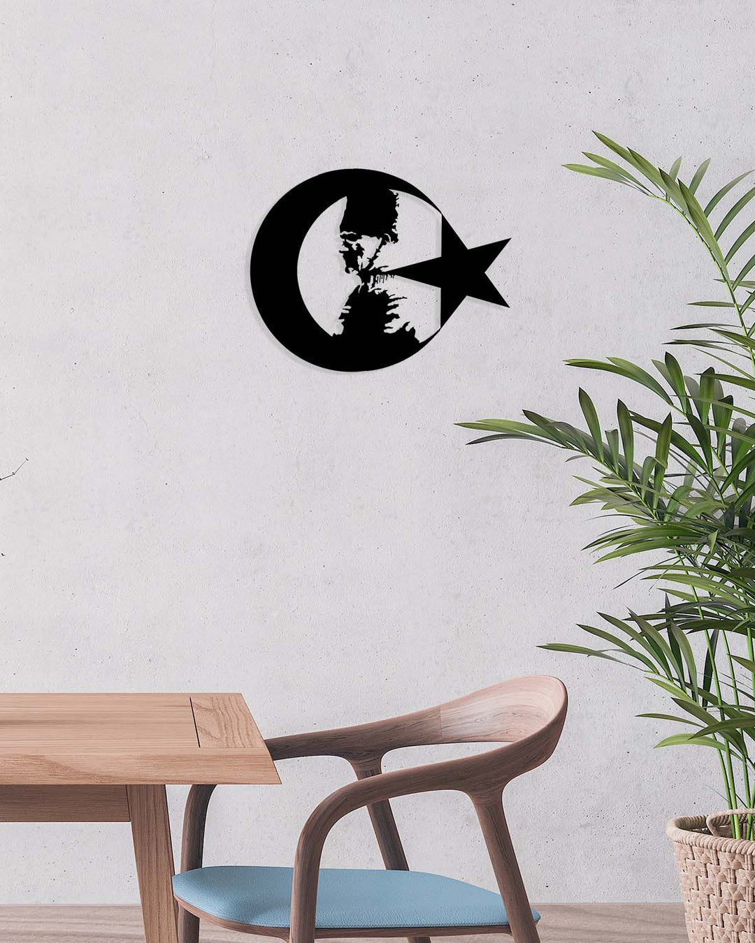 Duvardan 2cm önde duran Ay Yıldızlı Atatürk tablo - Nöro-estetik gölge etkisi.