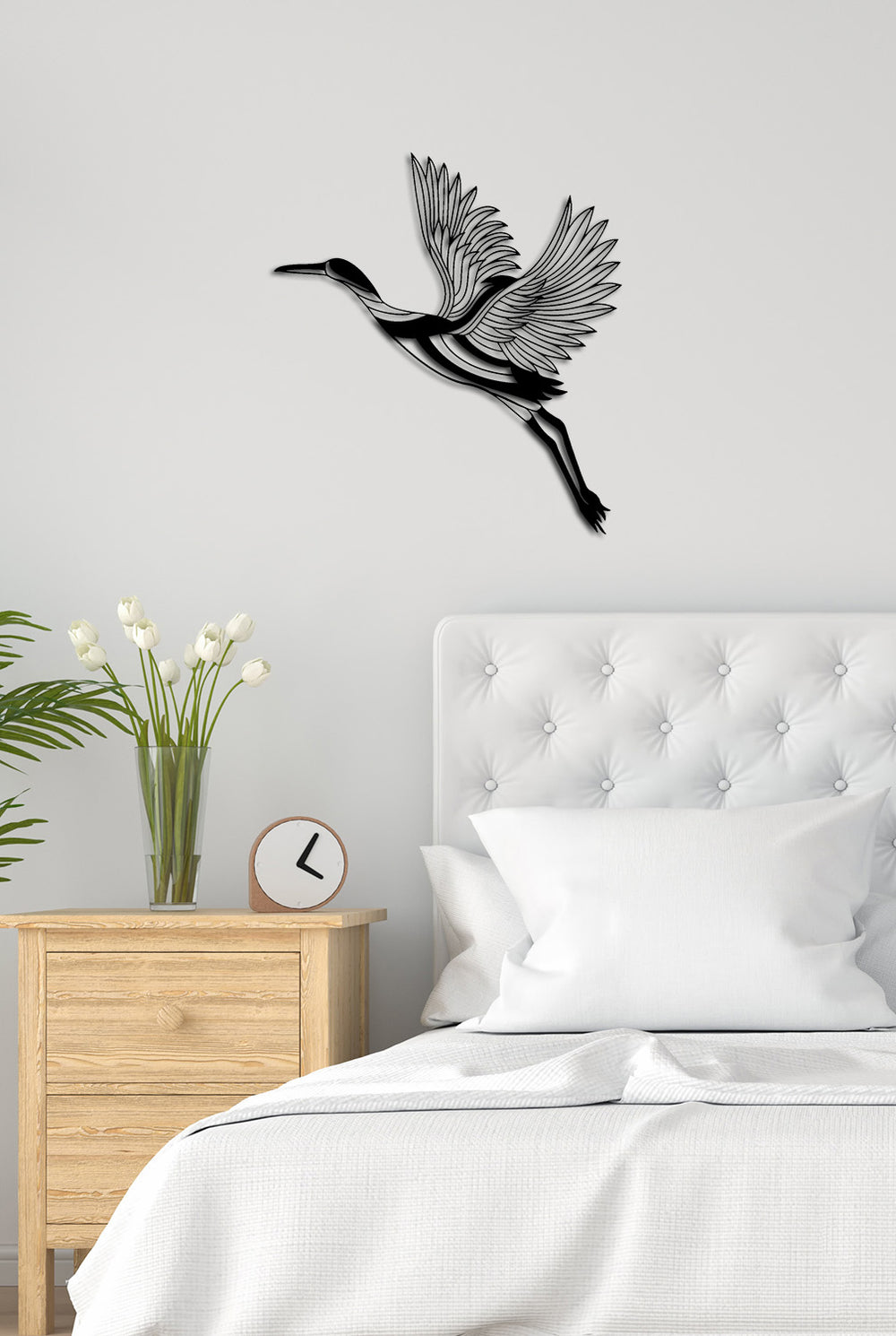 Yatak Odası Dekorasyonu İçin Siyah Metal Huzurlu Turna Dekoru