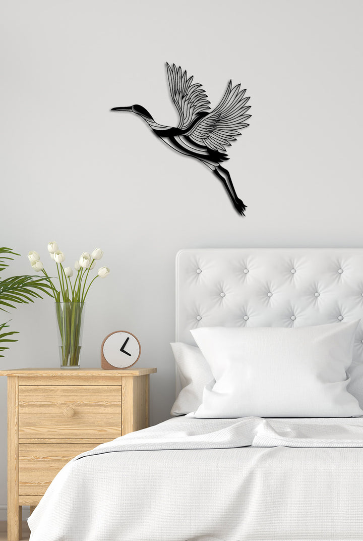 Yatak Odası Dekorasyonu İçin Siyah Metal Huzurlu Turna Dekoru