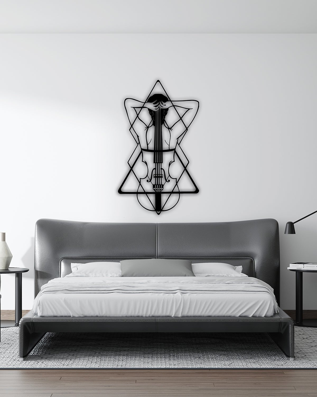 Yatak Odası Dekorasyon Fikirleri İçin Ethereal Kadın ve Keman Metal Pano
