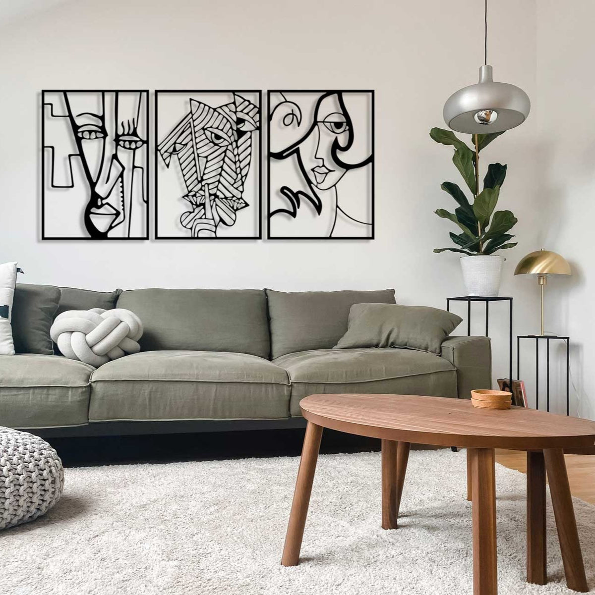 Ben Sen ve Biz Modern Üçlü Silüet Metal Duvar Tablosu - Bağ ve Birlik Koleksiyonu - Artroya