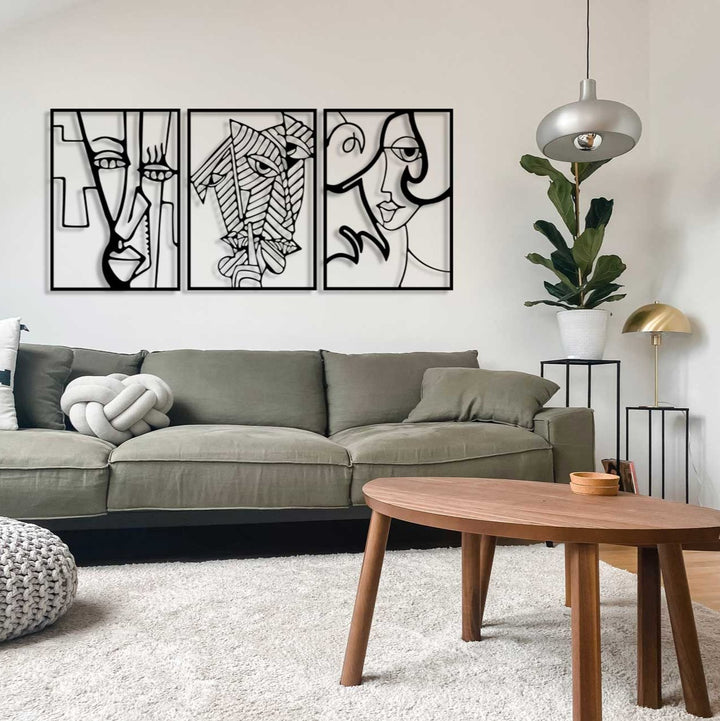 Ben Sen ve Biz Modern Üçlü Silüet Metal Duvar Tablosu - Bağ ve Birlik Koleksiyonu - Artroya