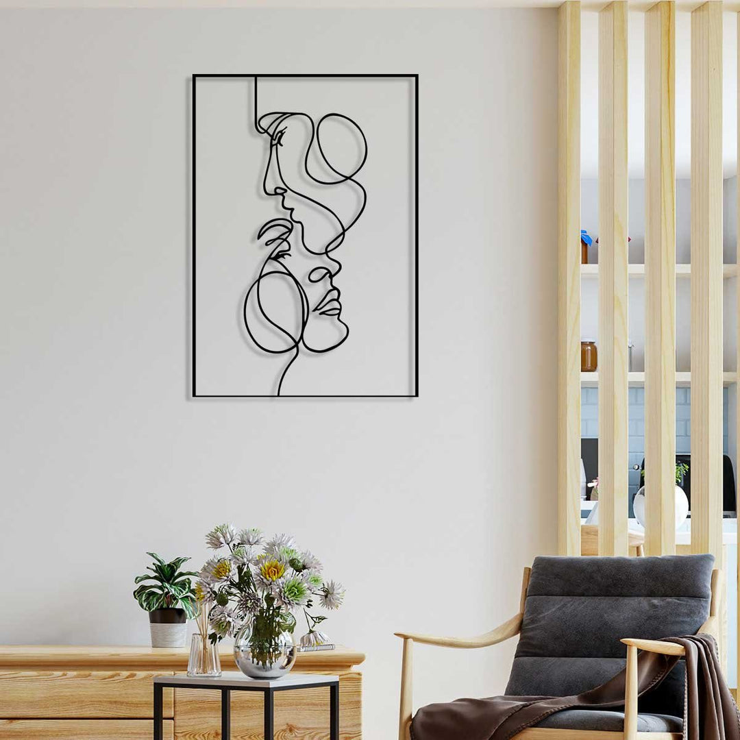 Birliktelik Modern İkili Silüet Siyah Metal Duvar Tablosu - Sanatsal Minimalist Dekor