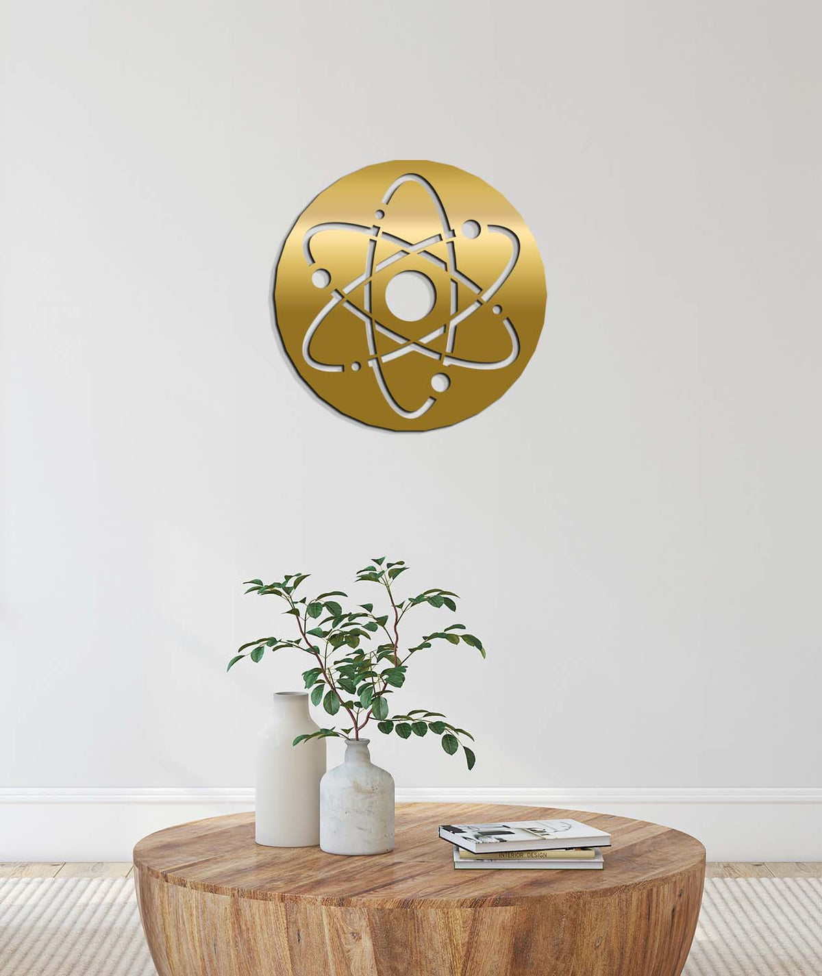 Çalışma Odası İçin Gold Kimya Temalı Geometrik Metal Tablo