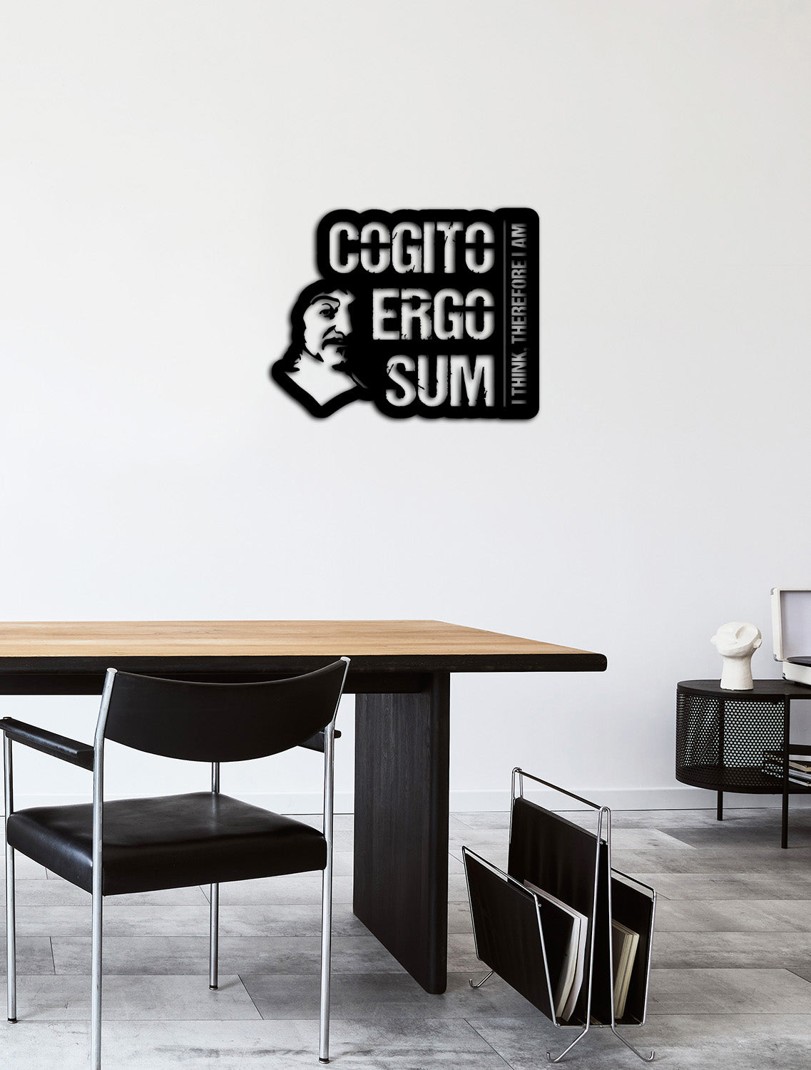 Çalışma Odası İçin Siyah Metal Cogito Ergo Sum Duvar Dekoru
