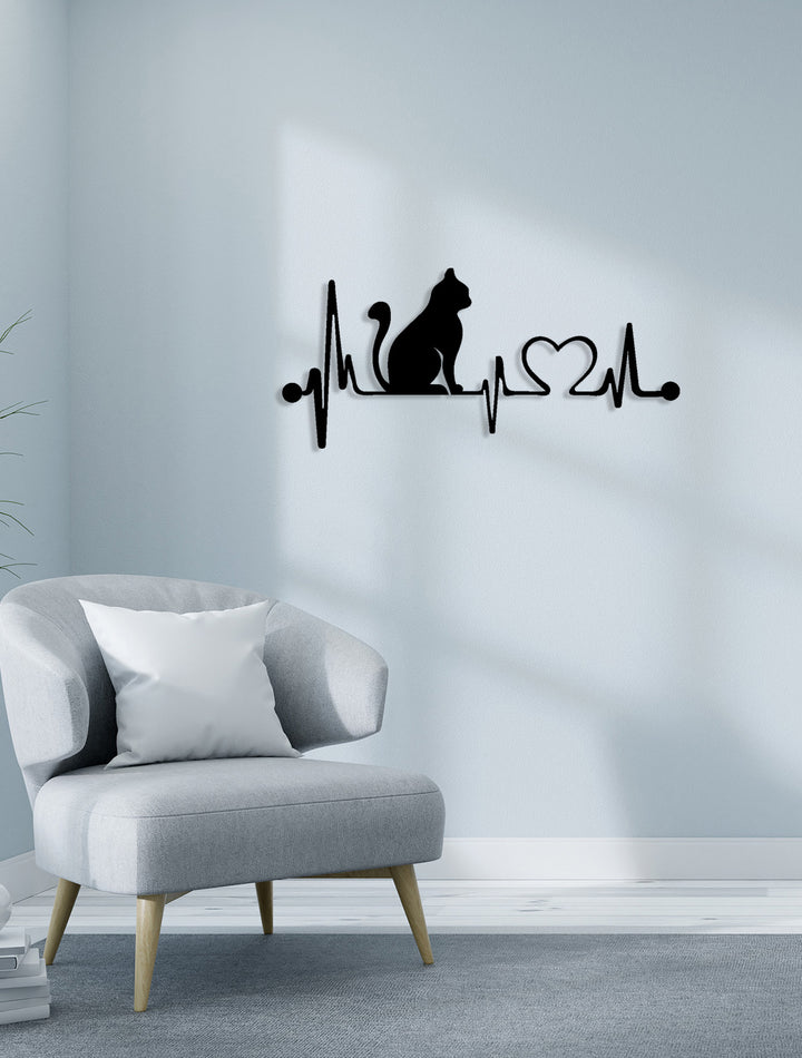 Kedi ve Kalp EKG Hattı ve 2 cm Derinlik Paylı Doğal Gölge Efekti