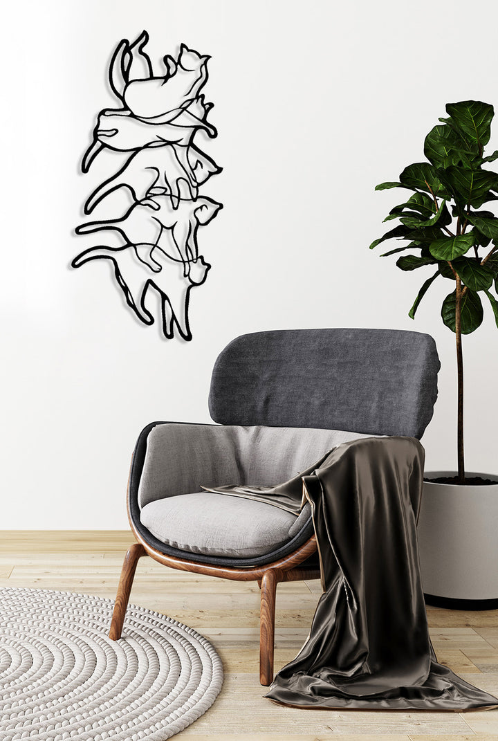 Kedi Severlere Özel Duvar Dekorasyon Fikirleri - Beşli Siyah Metal Kedi Kulesi