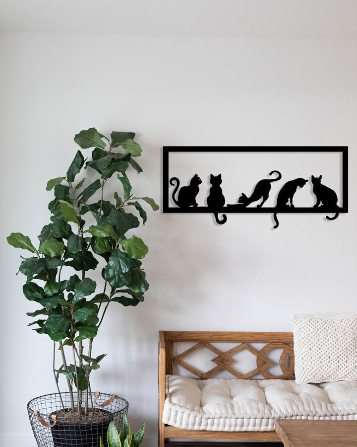 Kedi Meclisi Metal Heykel Estetiği - 3D Yan Perspektif Görünümü