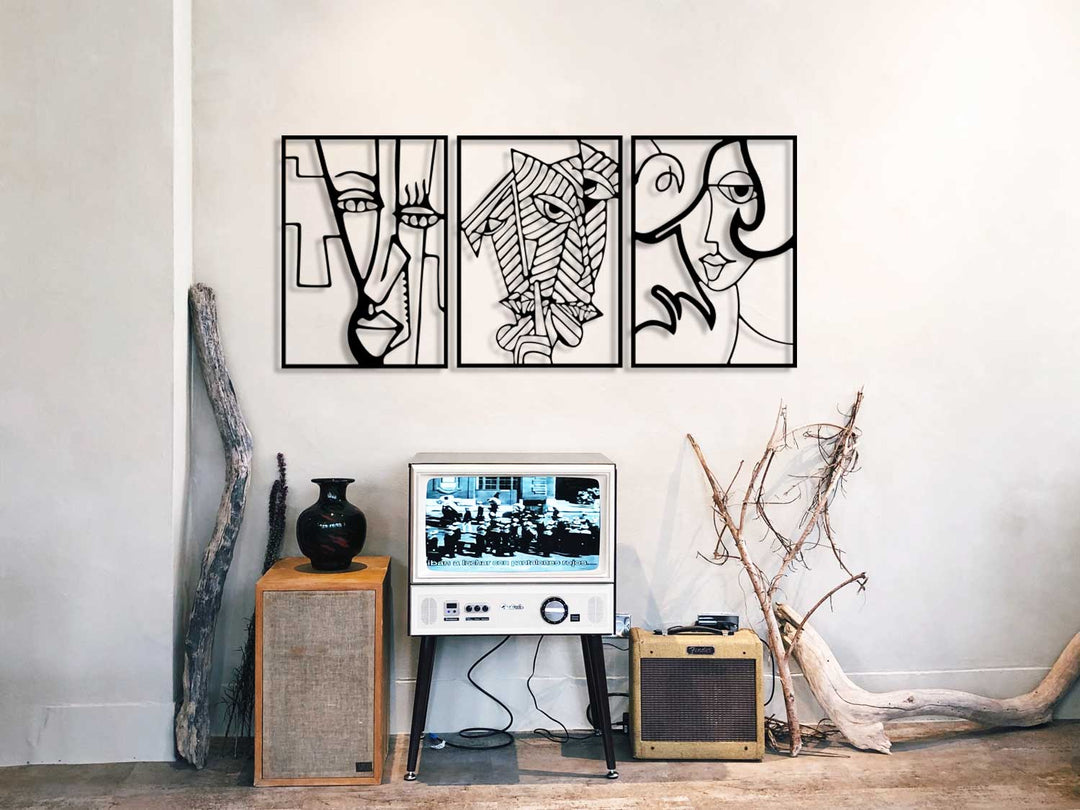 Ben Sen ve Biz Modern Üçlü Silüet Metal Duvar Tablosu - Bağ ve Birlik Koleksiyonu - Artroya