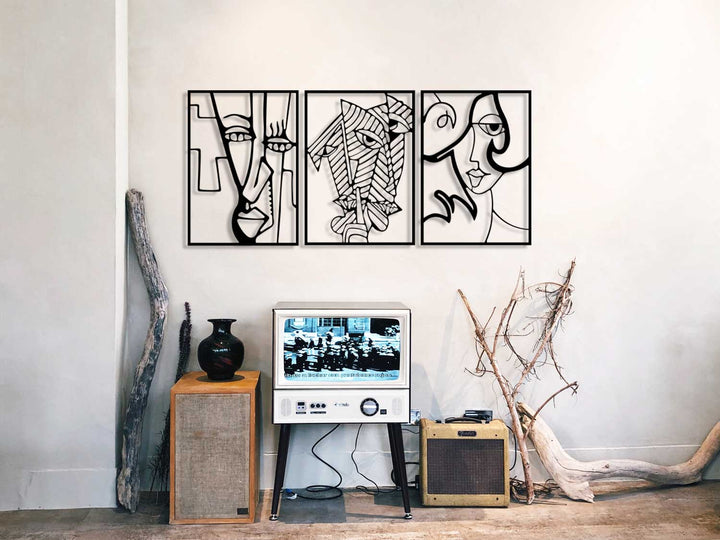 Ben Sen ve Biz Modern Üçlü Silüet Metal Duvar Tablosu - Bağ ve Birlik Koleksiyonu - Artroya