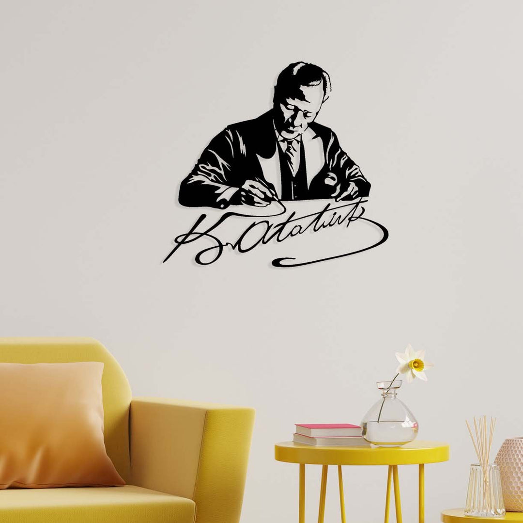 Cumhuriyetin İmzası Atatürk metal duvar tablosu - Tarihi anı temsil eden sanatsal dekor.