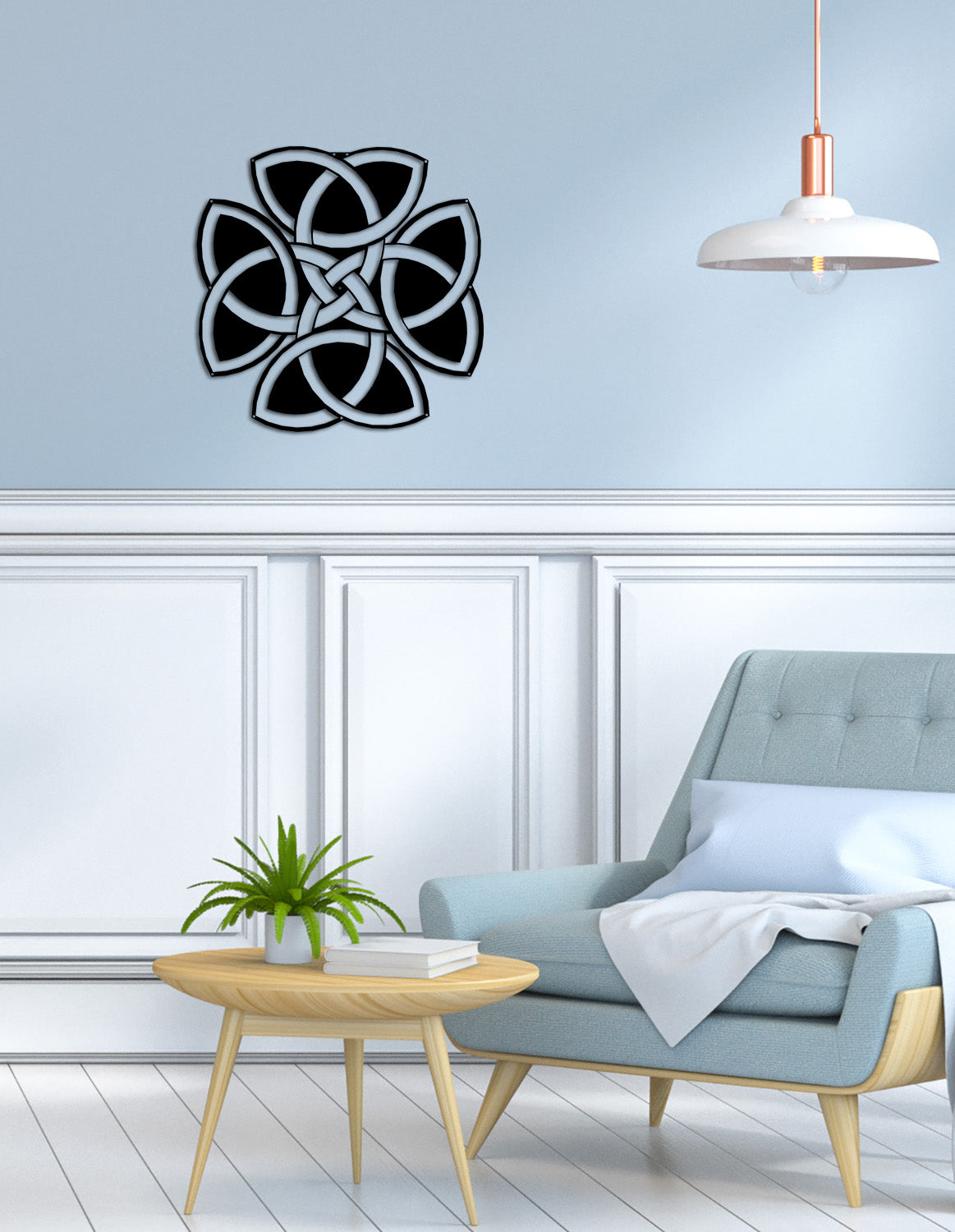 Ebedi Üçleme Mat Siyah Metal Tablo - Triquetra Kelt Düğümü Tasarımı