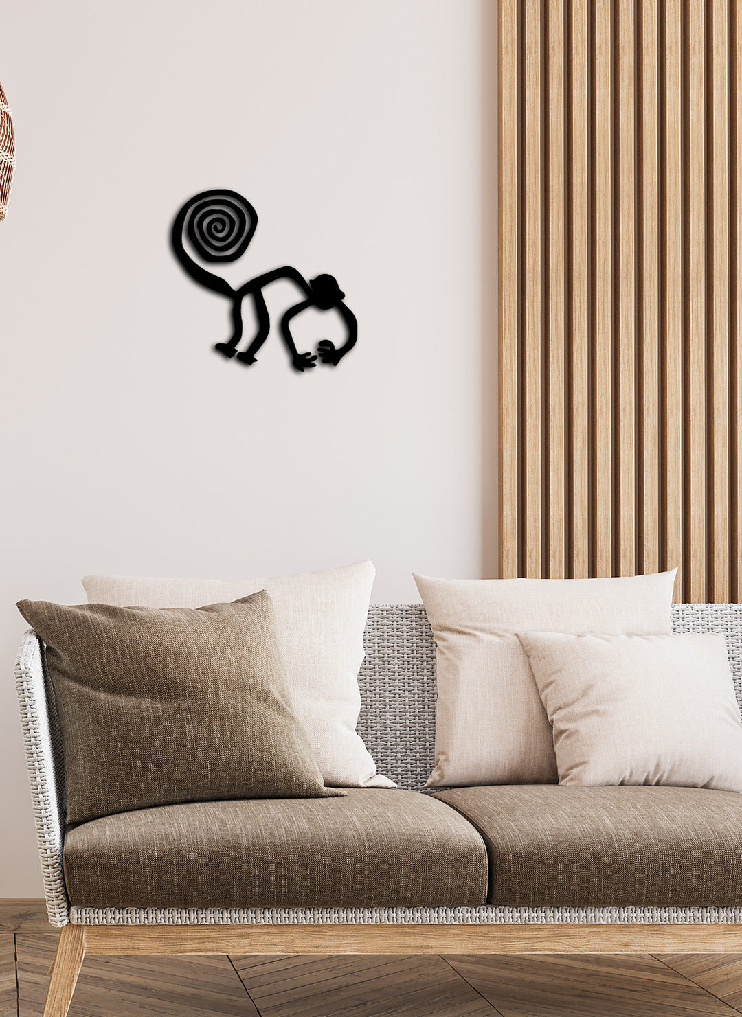 Etnik Salon Dekorasyonu İçin Antik Peru Nazca Çizgileri Maymun Metal Pano