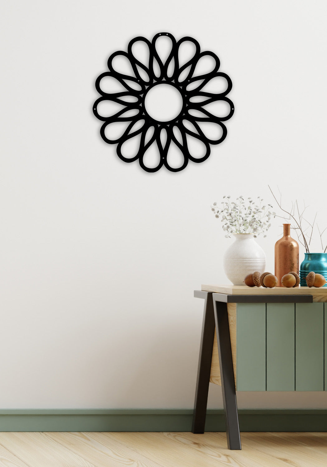 Floris Doodle Çiçek Modern Metal Duvar Panosu - Line Art