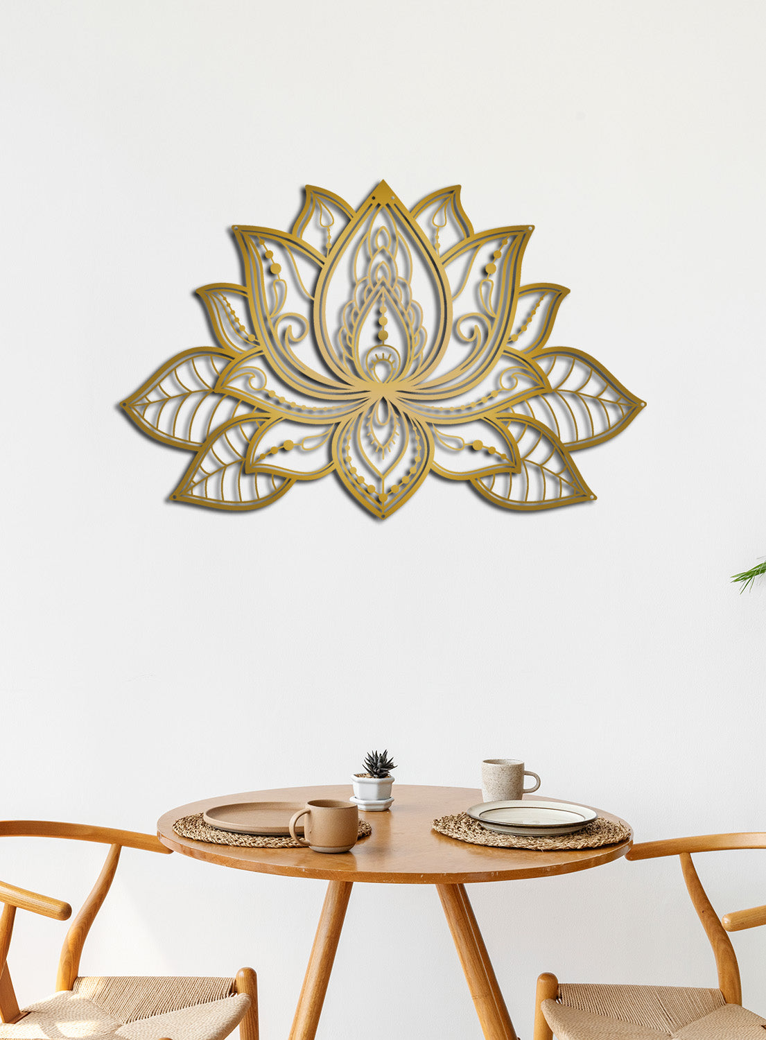 Yeni Ev ve Ofis Hediyesi İçin Prestijli Gold 3D Lotus Metal Çiçek Duvar Heykeli