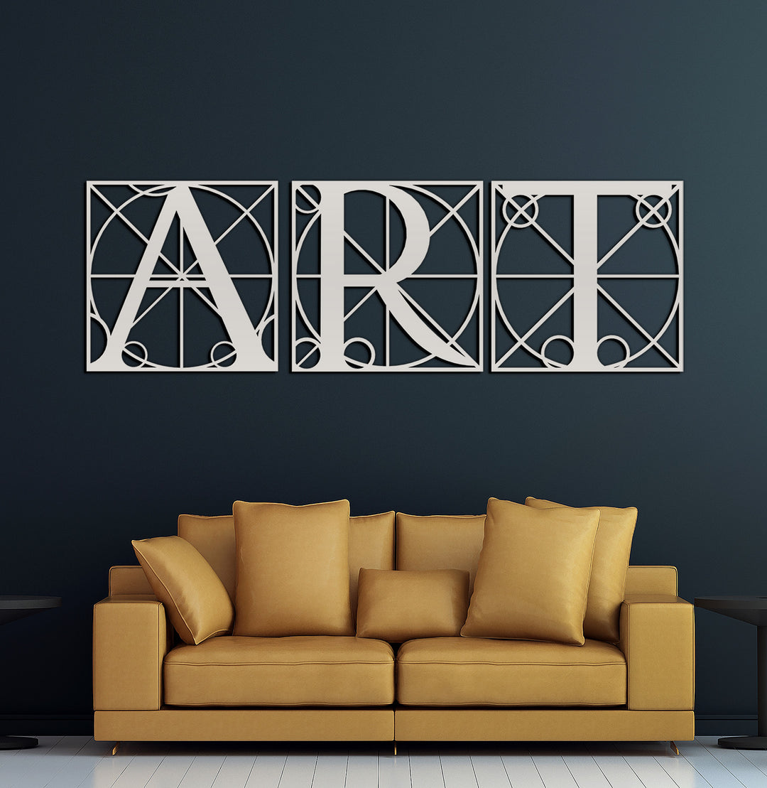 Kroki 3 Parçalı 'ART' Yazılı Modern Metal Tablo Seti