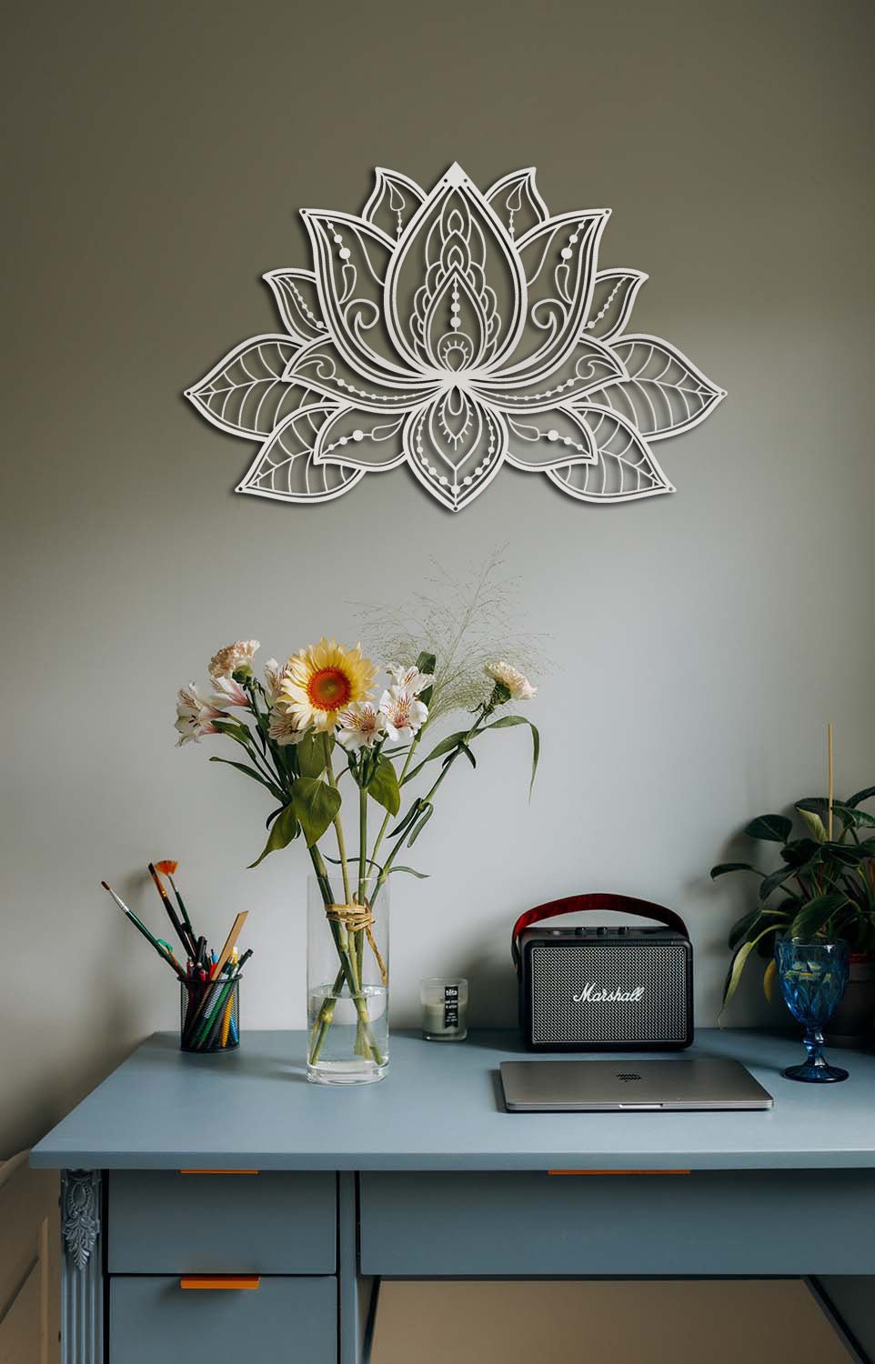 Artroya 3D Lotus Çiçeği Metal Duvar Tablosu - Modern Katmanlı Heykel Sanatı Koleksiyonu - Artroya