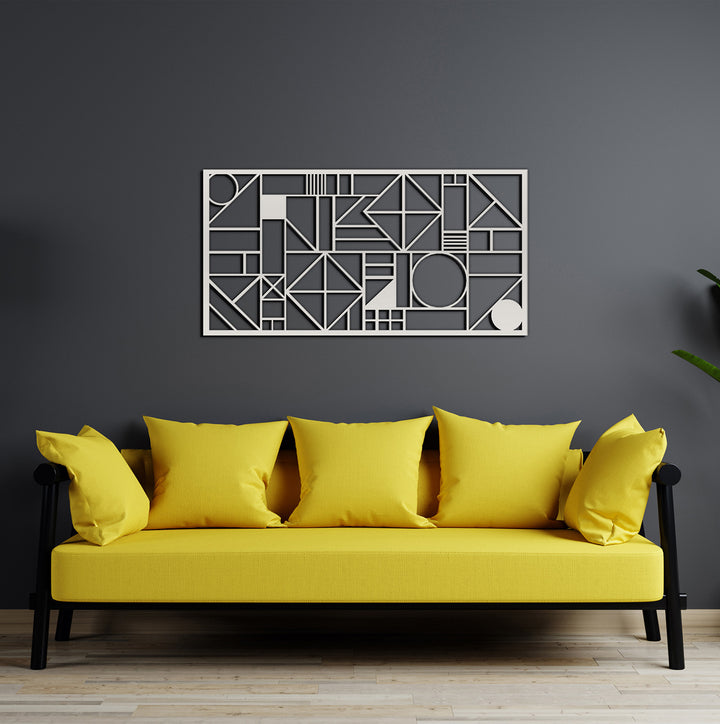 Gümüş Minimalist Salon Dekorasyonu İçin Soyut Geometrik Metal Tablo