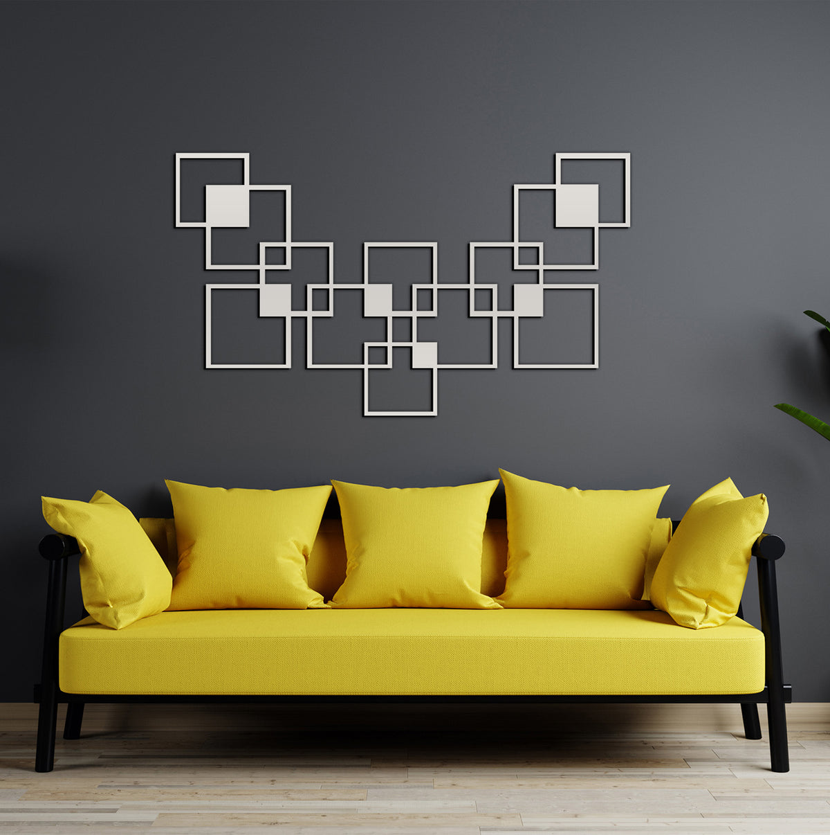 Gümüş Quadrart Geometrik Kare Modern Metal Duvar Panosu