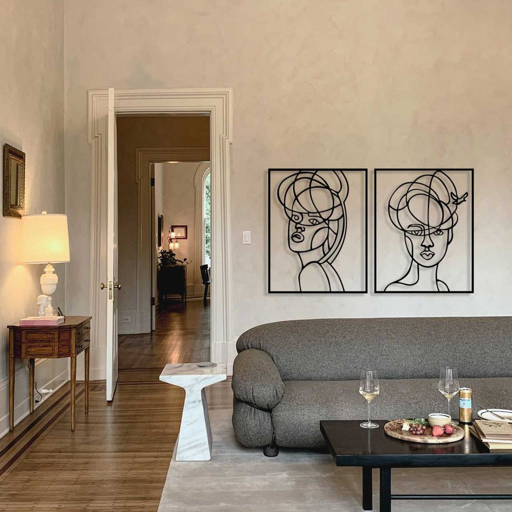 Modern Salon Dekorasyonu İçin İkili Soyut Metal Duvar Panosu Seti - Siyah Mat Şıklık