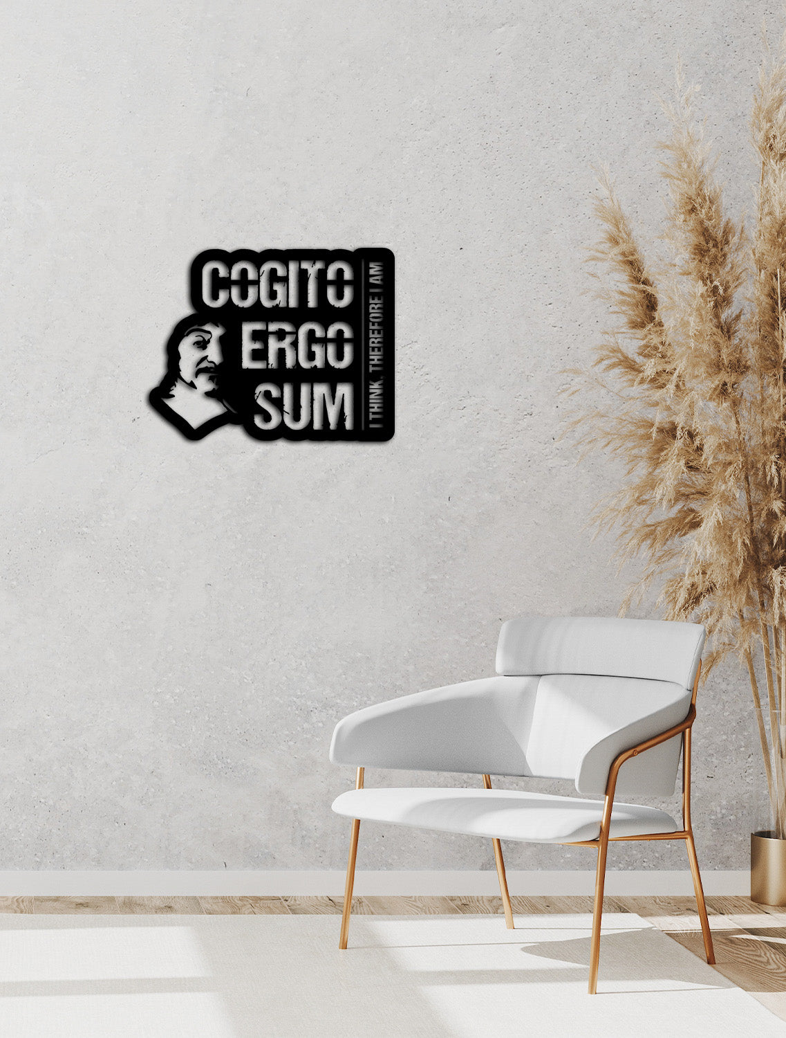 Kütüphane Duvar Dekorasyonu İçin Cogito Ergo Sum Metal Pano