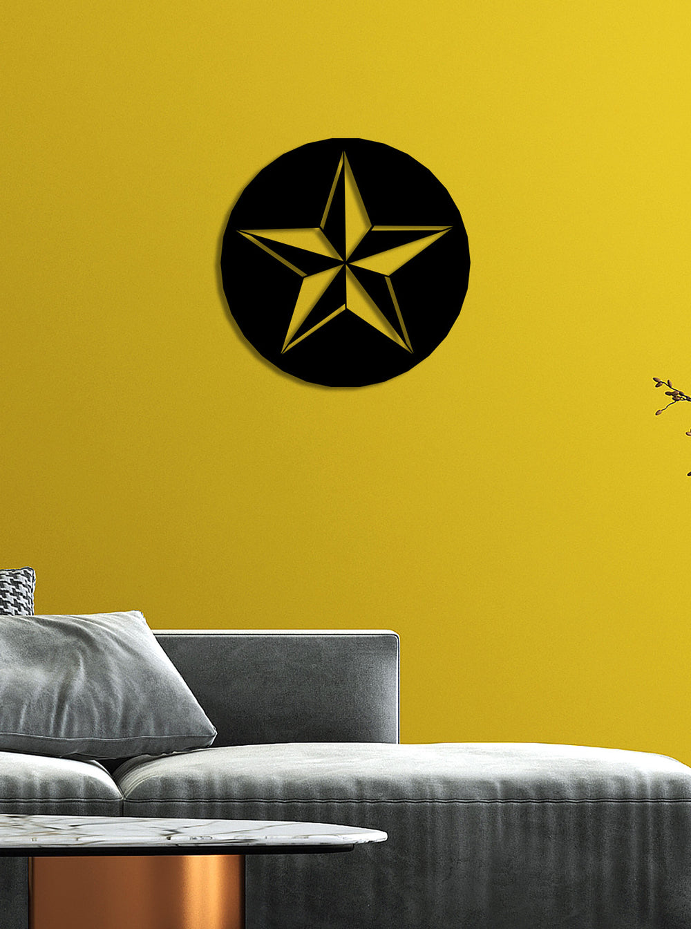 2cm Derinlikli Mat Siyah Yıldız Metal Tablo ve Duvardaki Gölge Sanatı