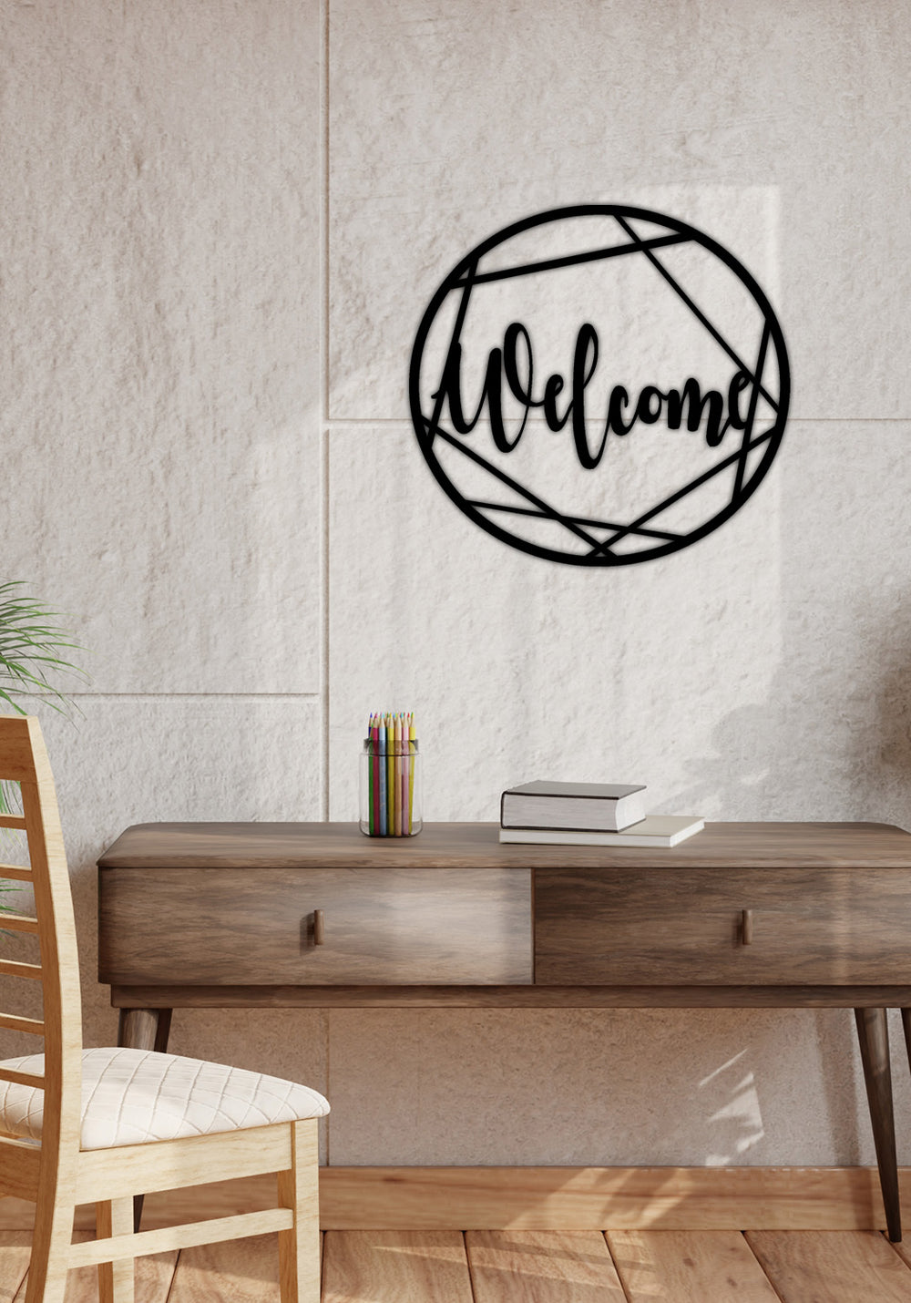 Lazer Kesim Welcome El Yazısı Tipografi ve Metal Pano İşçilik Detayı