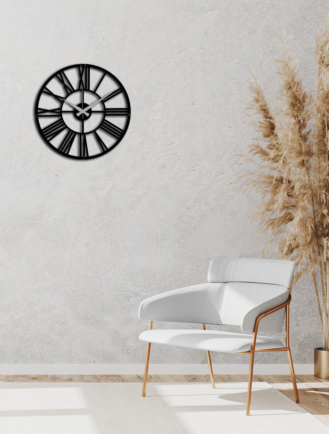 Imperium Meridian Mat Siyah Metal Duvar Saati - Modern Romen Tasarımı