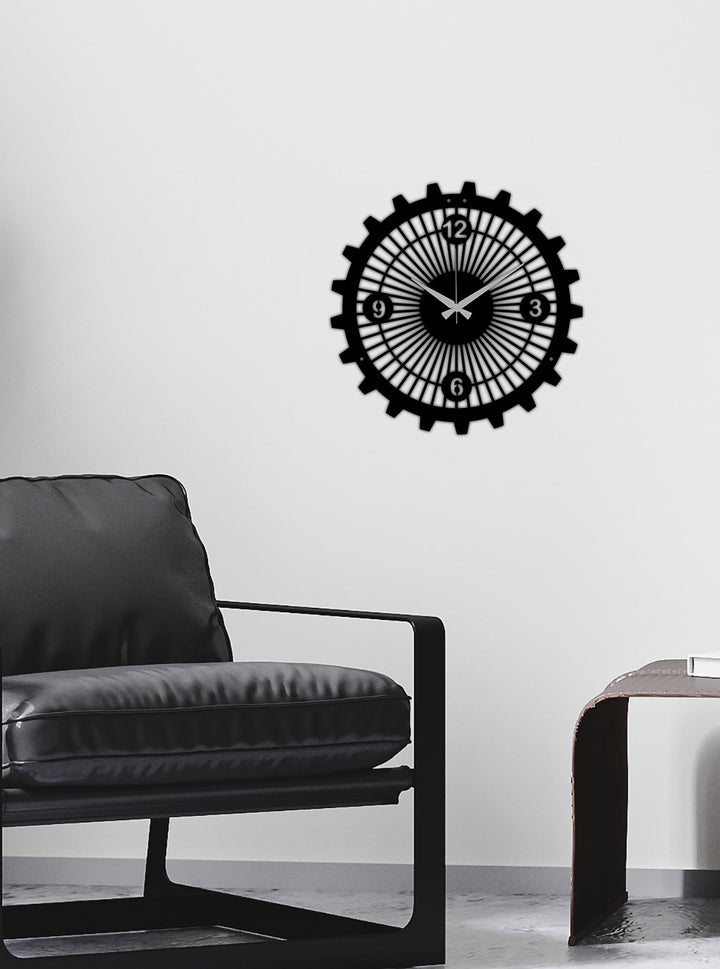 Mechanical Prime Mat Siyah Metal Duvar Saati - Endüstriyel Tasarım