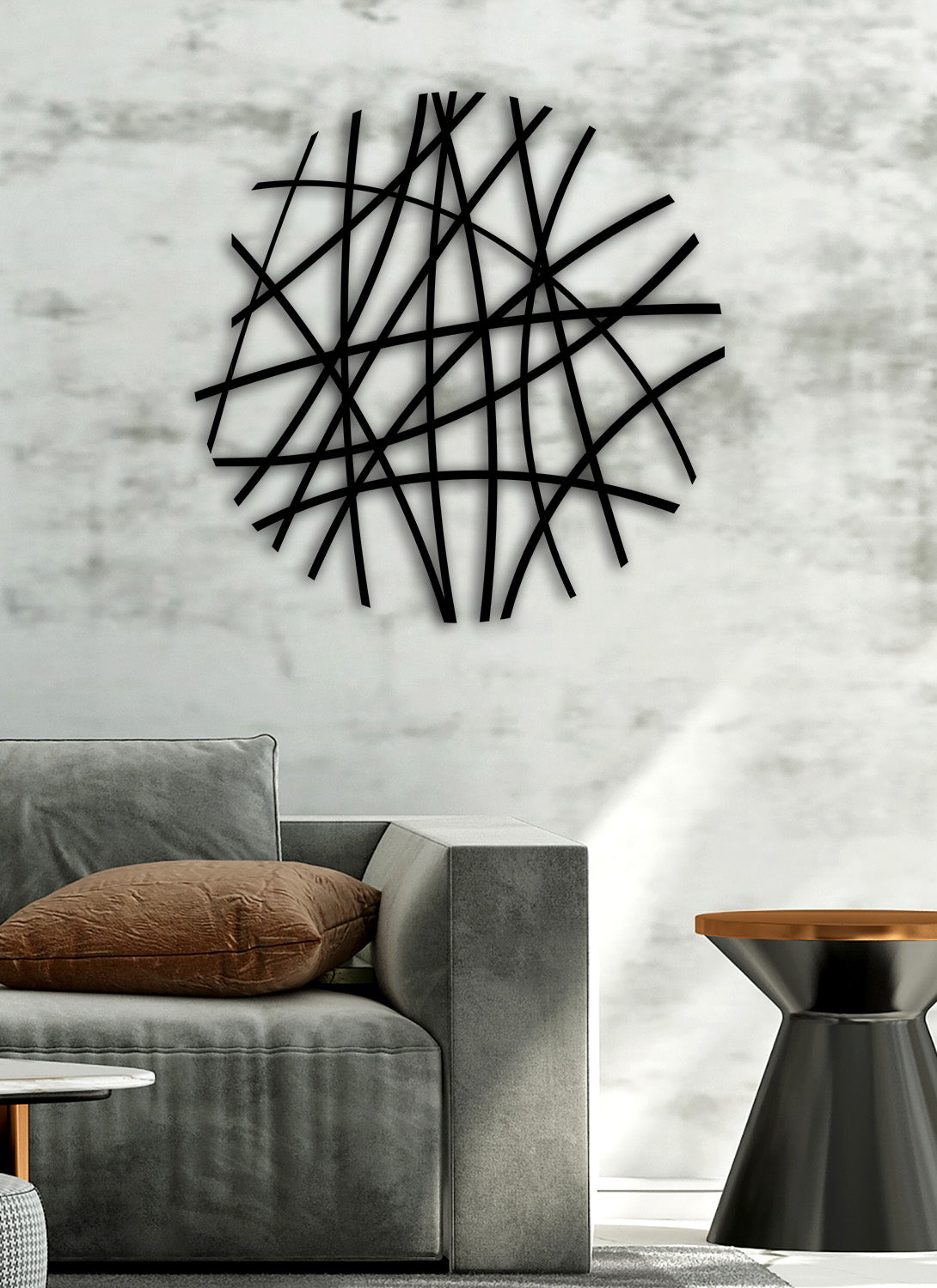 Nexus Linear Mat Siyah Metal Duvar Tablosu - Modern Geometrik Sanat